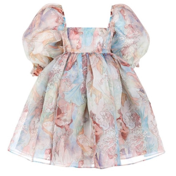 BEST Selkie The Mucha Puff Mini Dress Angel Print Party Cocktail Spring - Picture 11 of 13